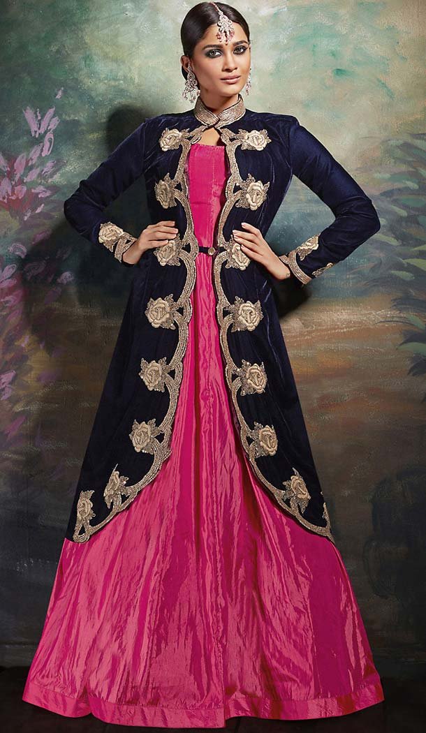 Deep Pink Color Silk Anarkali Pakistani Style Dresses | FH493175649