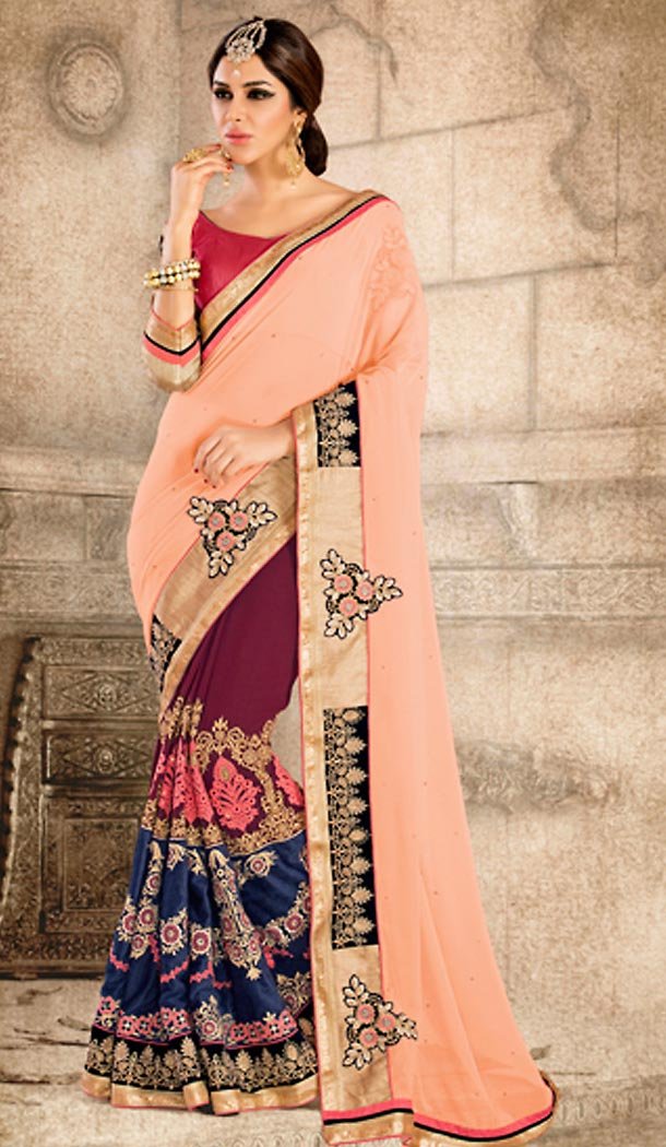 Pink Color Georgette Traditional Wear Saree Blouse | FH494775828