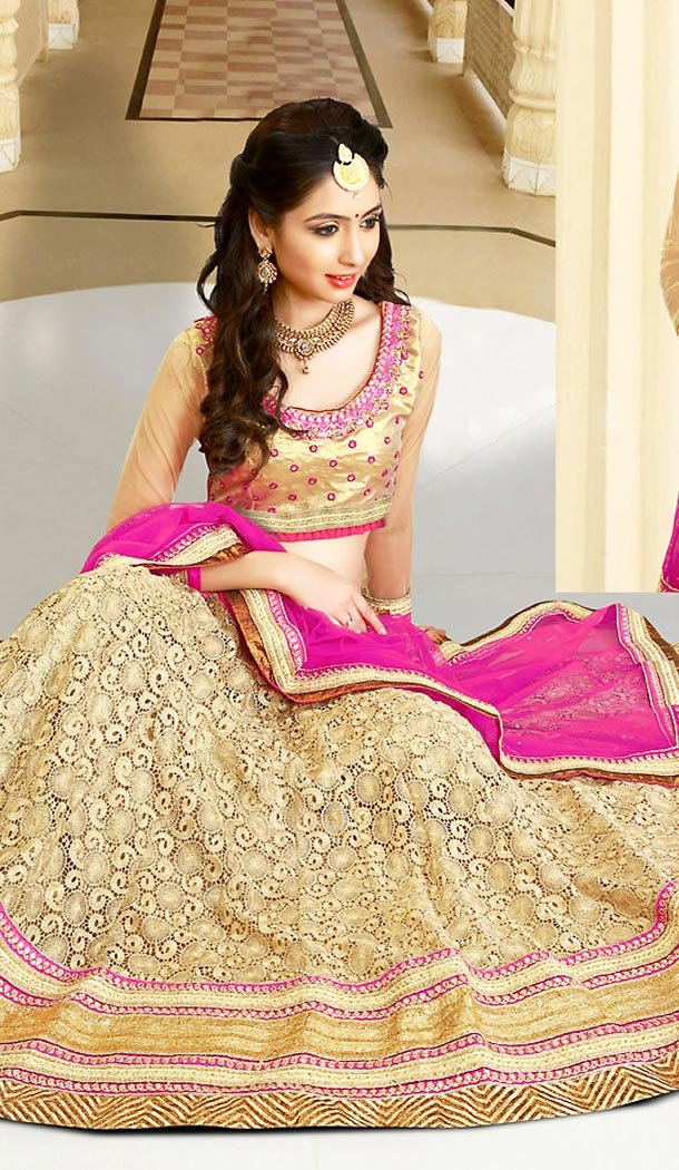 Beige Color Net Circular Style Designer Wear Lehenga Choli | FH495875971