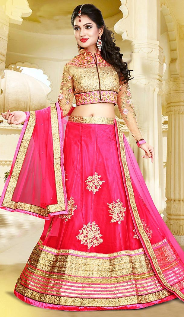 Deep Pink Color Net Circular Style Designer Wear Lehenga Choli | FH495875974