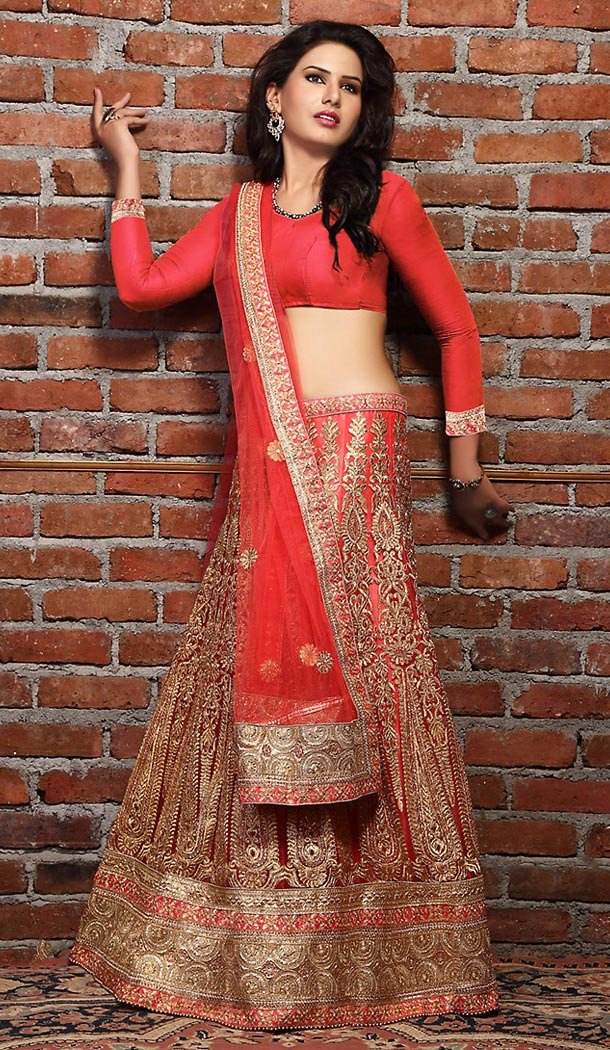 Red Color Net Mermaid Cut Style Treditional Wear Lehenga Choli | FH497276216