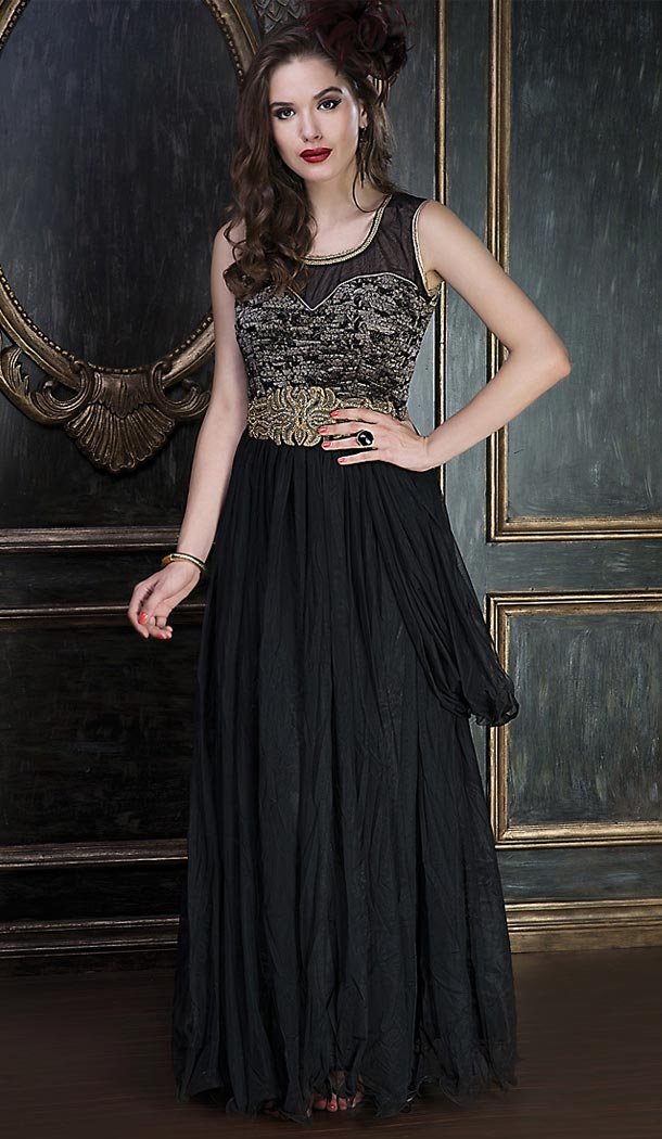Party wear gown black colour hotsell