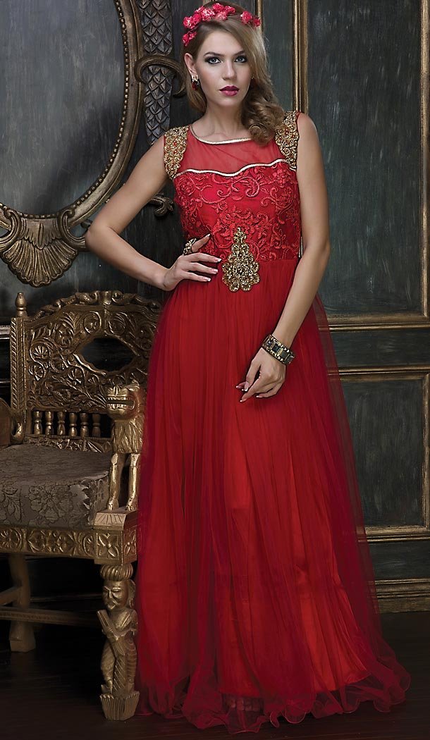 Maroon Color Net Designer Party Wear Gowns | FH497876171