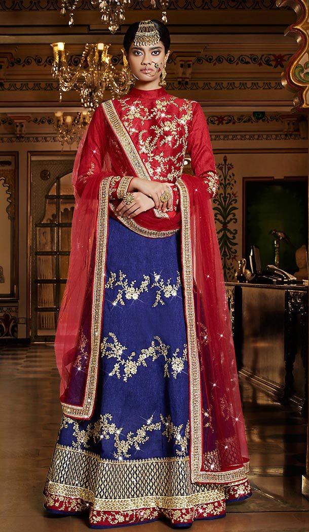Blue Color Silk A Line Style Designer Wear Lehenga Choli | FH498676354