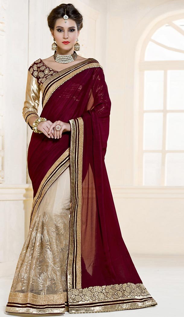 Maroon Color Georgette Contemporary Saree Blouse | FH498776366