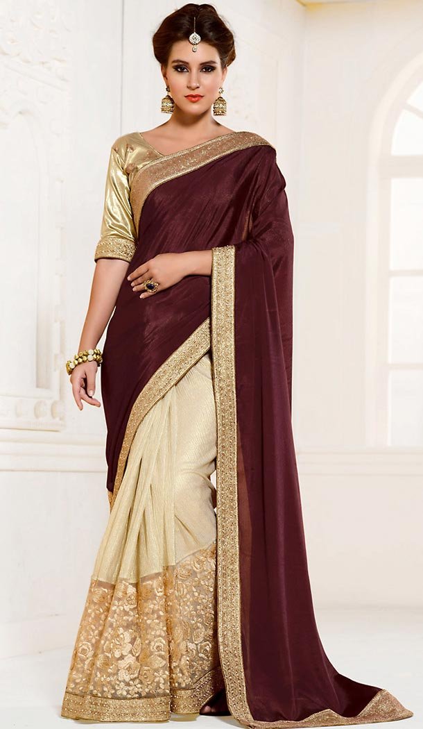 Maroon Color Satin Contemporary Saree Blouse | FH498776372