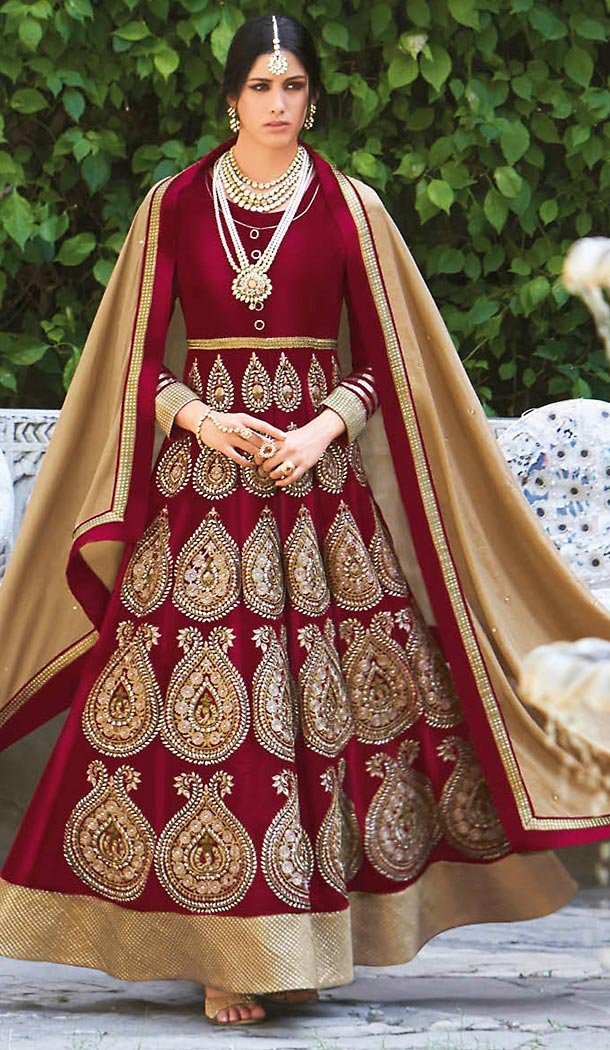 Maroon Color Silk Abaya Style Designer Churidar Kameez | FH499776469