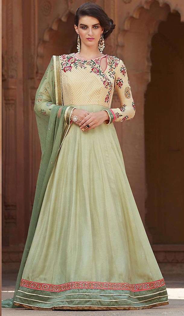 Beige Color Georgette Long Anarkali Style Churidar Kameez | FH501876682