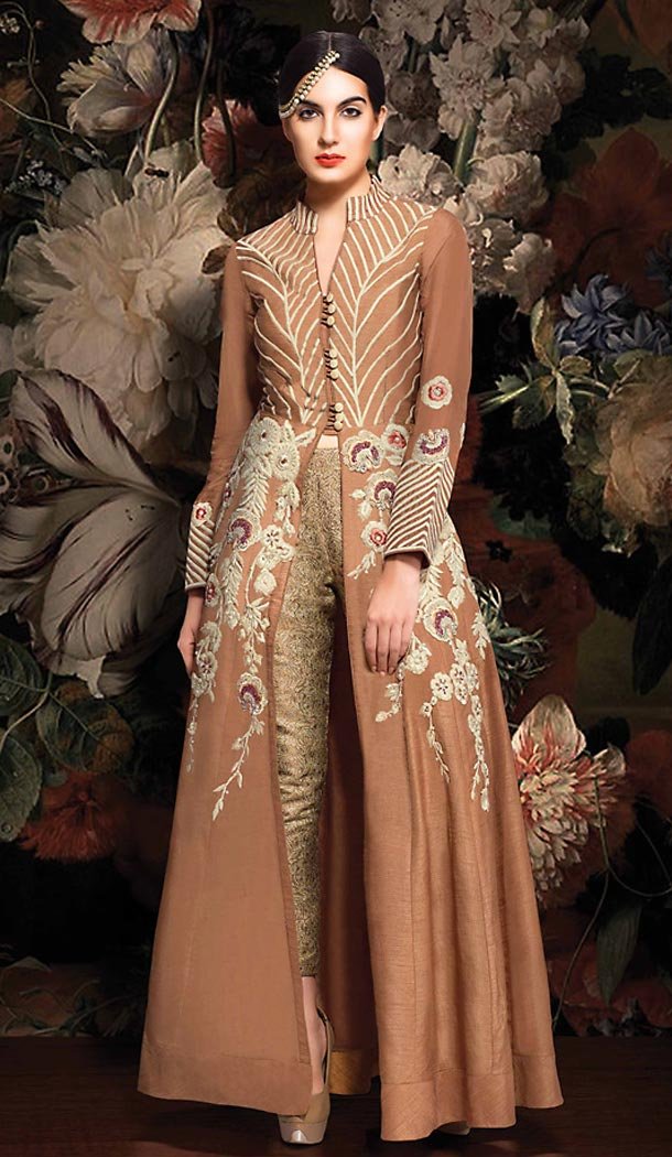 Tan Brown Color Silk Achkan Style Salwar Kameez | FH502076702