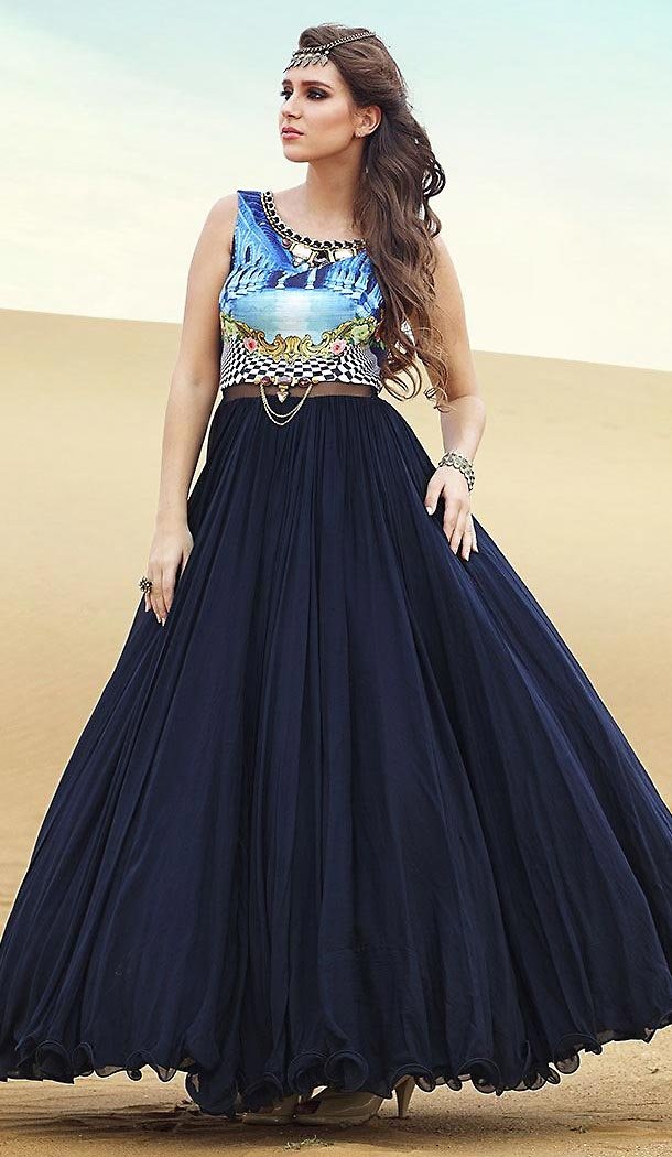 Navy Blue Color Silk Party Wear Readymade Salwar Kameez | FH502276726