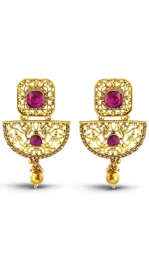 Purple,Gold Color American Diamond Work Fashion Chandelier Earring | FH502476787