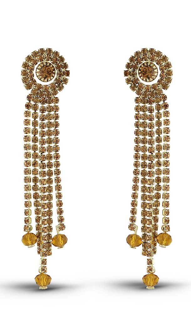 Gold Brown Gold Color American Diamond Fashion Ear Thread Earring | FH503076847