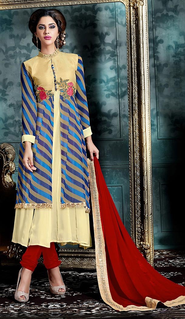 Beige Color Georgette Straight Cut Style Casual Salwar Kameez | FH503276866