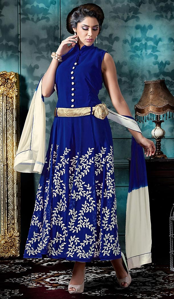 Deep Blue Color Georgette Anarkali Style Casual Salwar Kameez | FH503276869