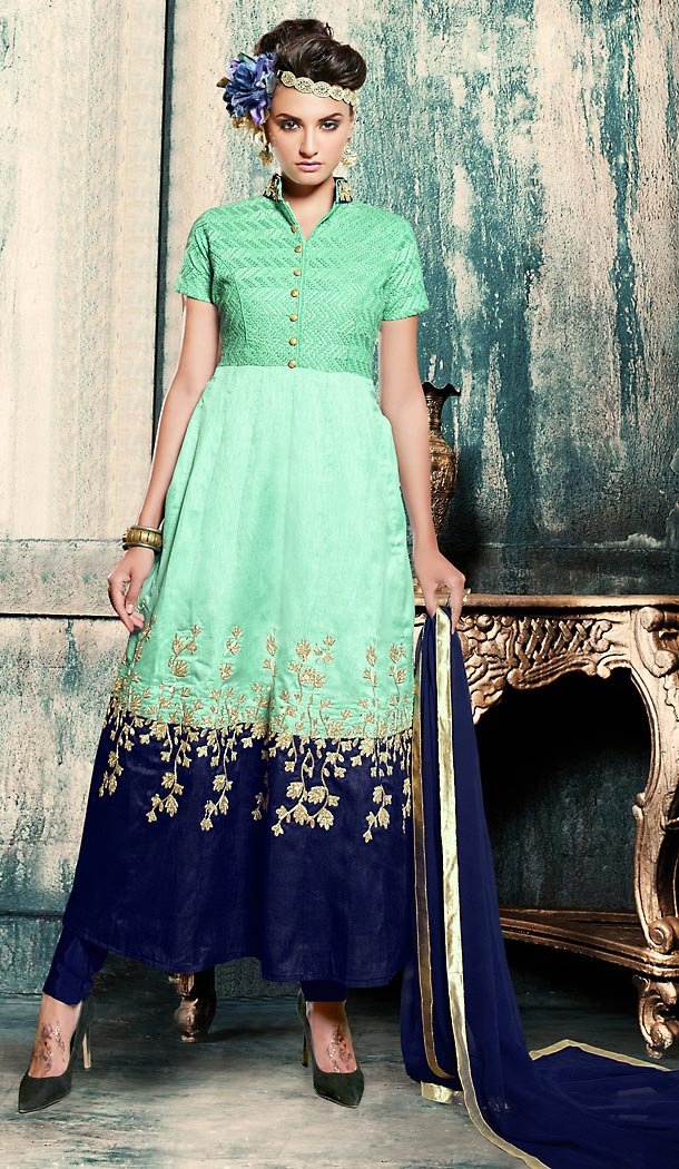 Mint Green Color Bhagalpuri Silk Party Wear Salwar Suit | FH503376872