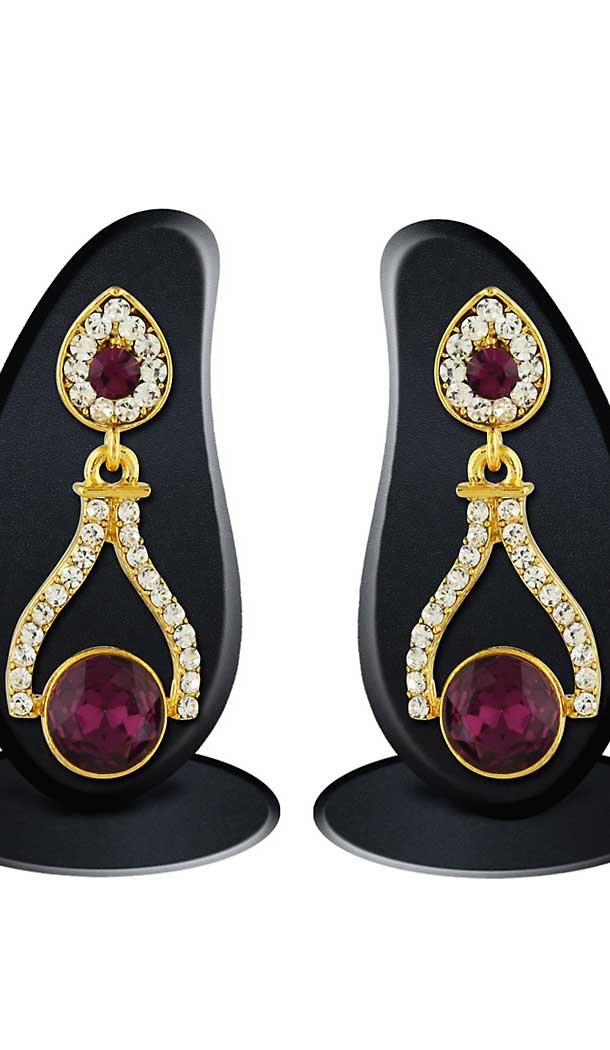 Purple Gold Color American Diamond Artificial Drop Earring | FH505977159