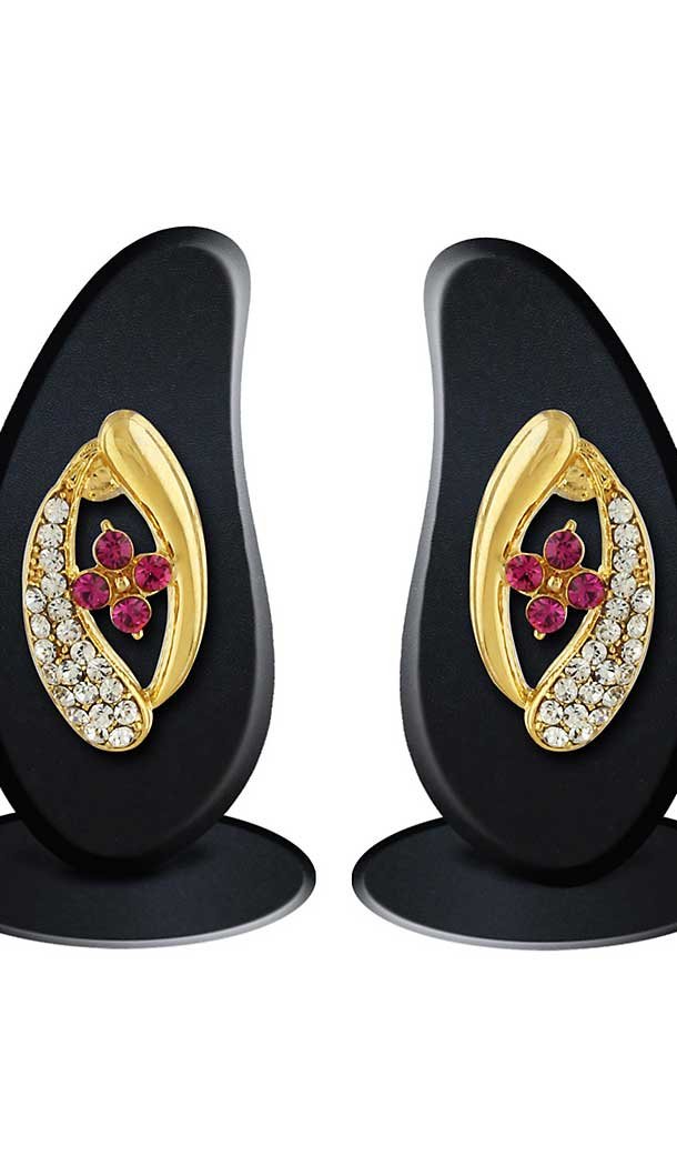 Pink Gold Color Brass American Diamond Artificial Stud Earring | FH506077164