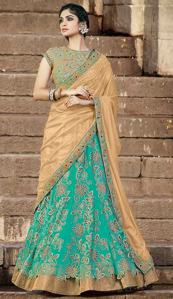 Turquoise Color Net Sangeet Wear Lehenga Choli | FH506877275