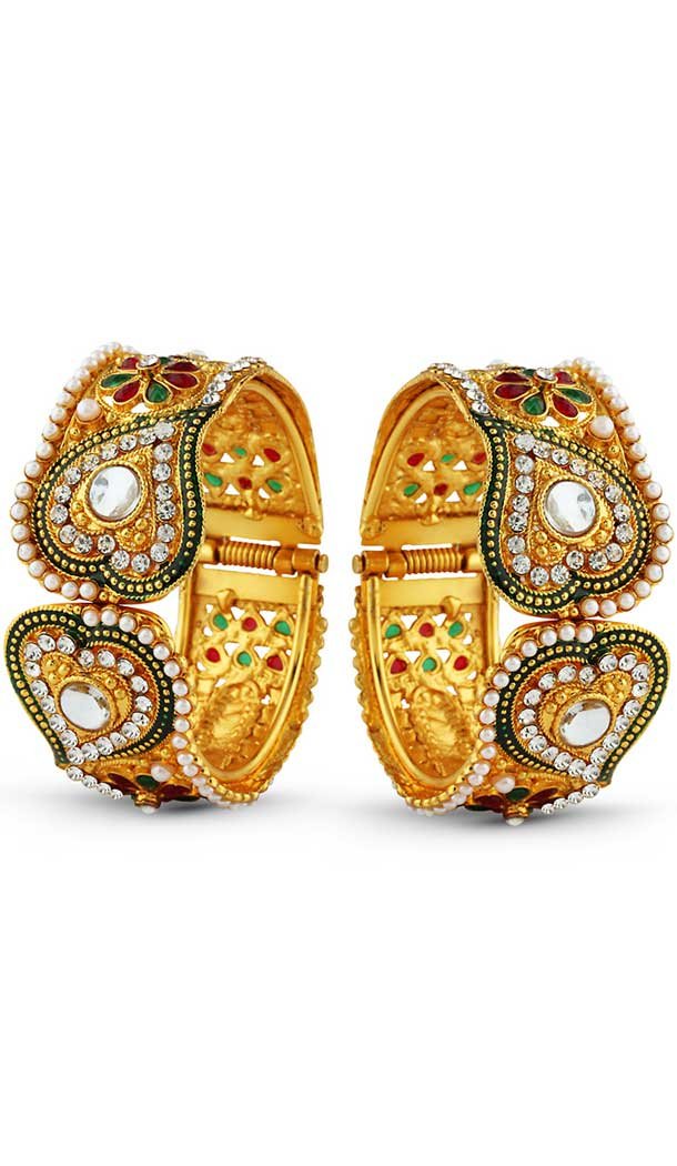 Brass Metal American Diamond Work Green Maroon Color Fashion Bangle | FH507977395
