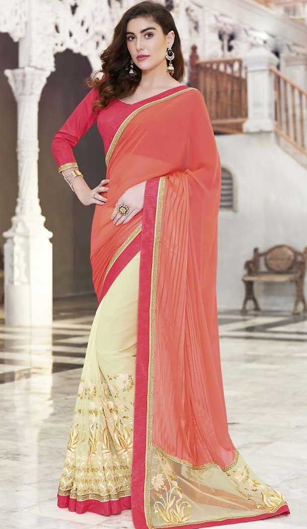 Orange Color Georgette Party Wear Saree with Stitched Blouse | FH508377446