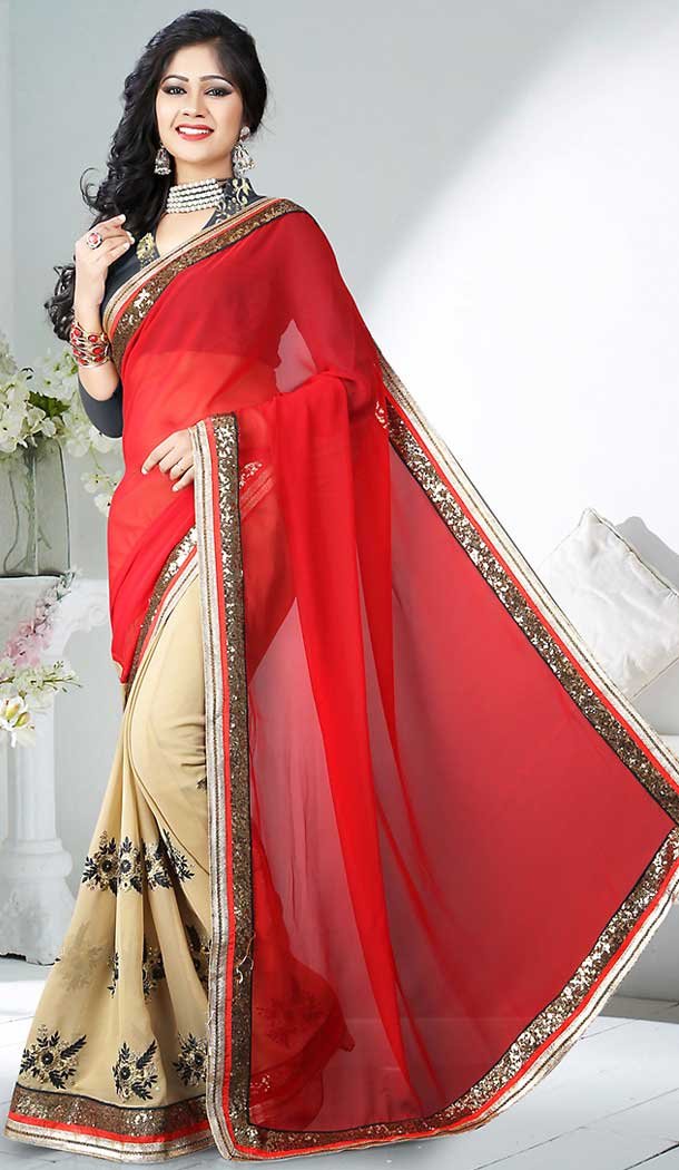 Red Color Georgette Contemporary Style Saree | FH509577572
