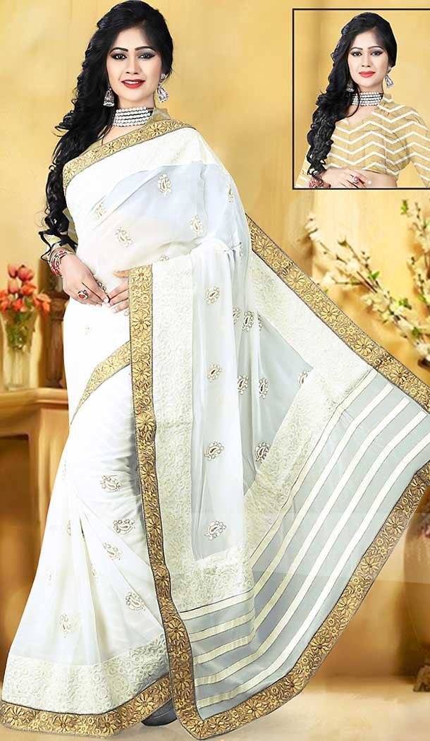 White Color Georgette Contemporary Style Saree | FH509577583