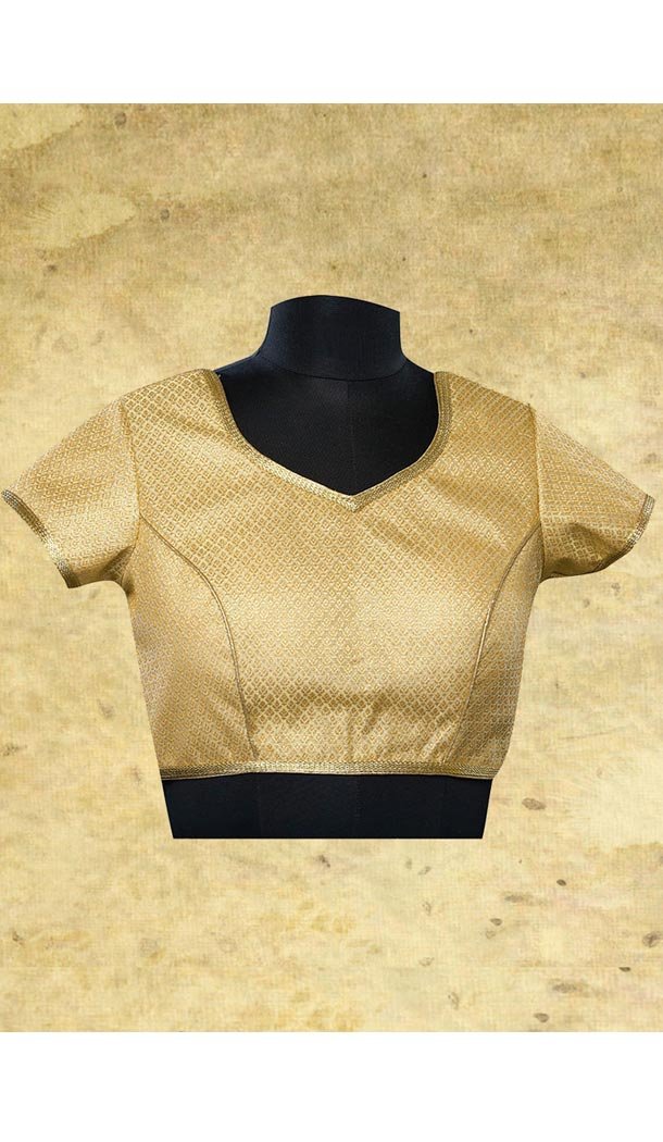 Beige Color Brocade Pointed U Neck Designer Readymade Blouse | FH511877934