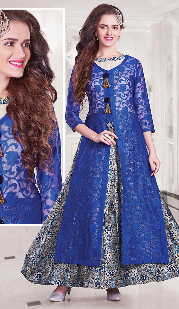 Navy Blue Color Jacquard Designer Readymade Salwar Kameez | FH513178118