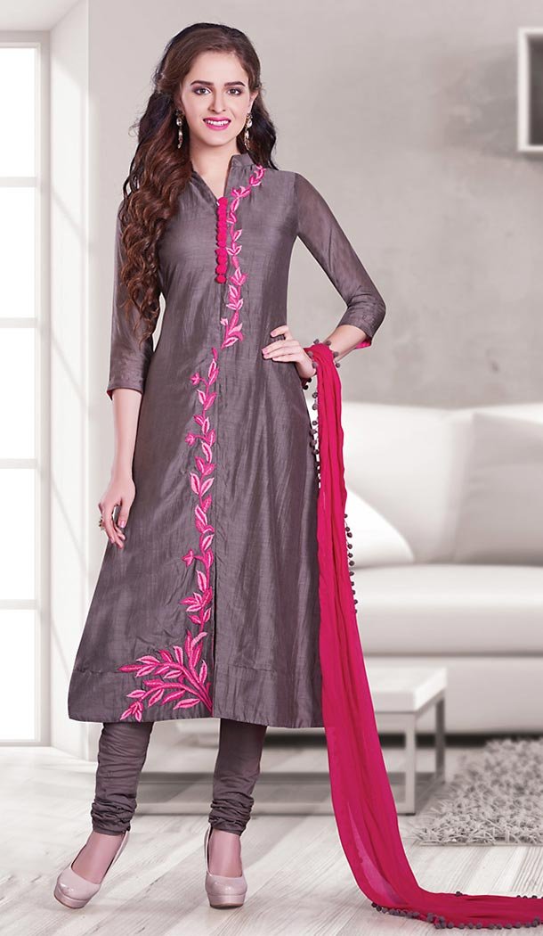 Grey Color Silk Designer Readymade Salwar Kameez | FH513178129
