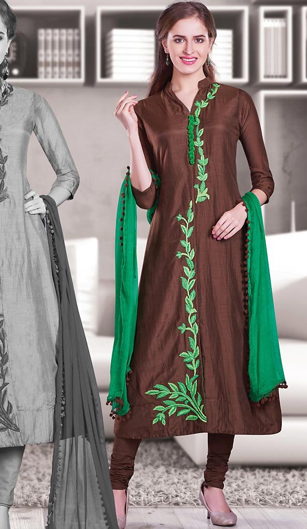 Chocolate Color Silk Designer Readymade Salwar Kameez | FH513178131