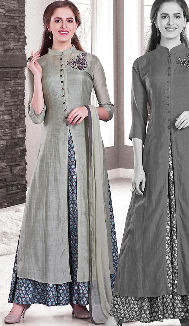 Dove Color Silk Designer Readymade Salwar Kameez | FH513178132