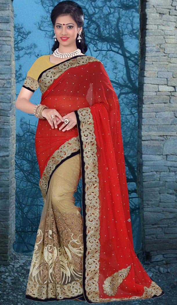 Traditional Style Designer Saree in Chiffon Net Red Color | FH516078488