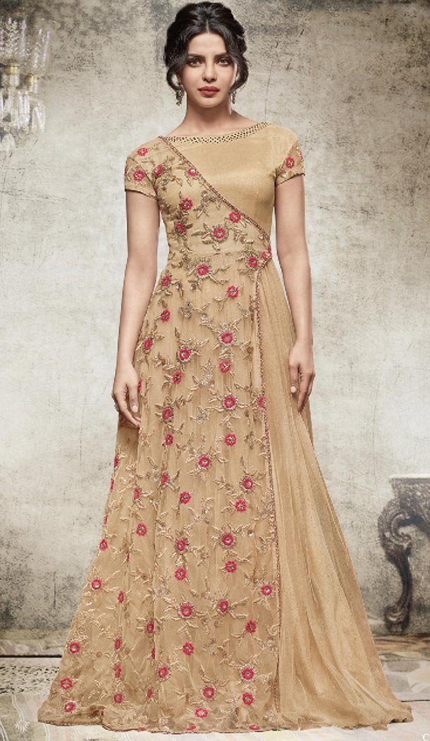 Bollywood Celebrity Priyanka Chopra Salwar Kameez in Tan Brown Color | FH518478770