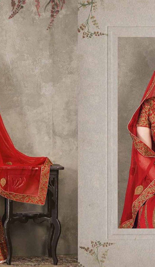 Pure Silk Red Color Sangeet Mehndi Wear Lehenga Choli | FH521879141