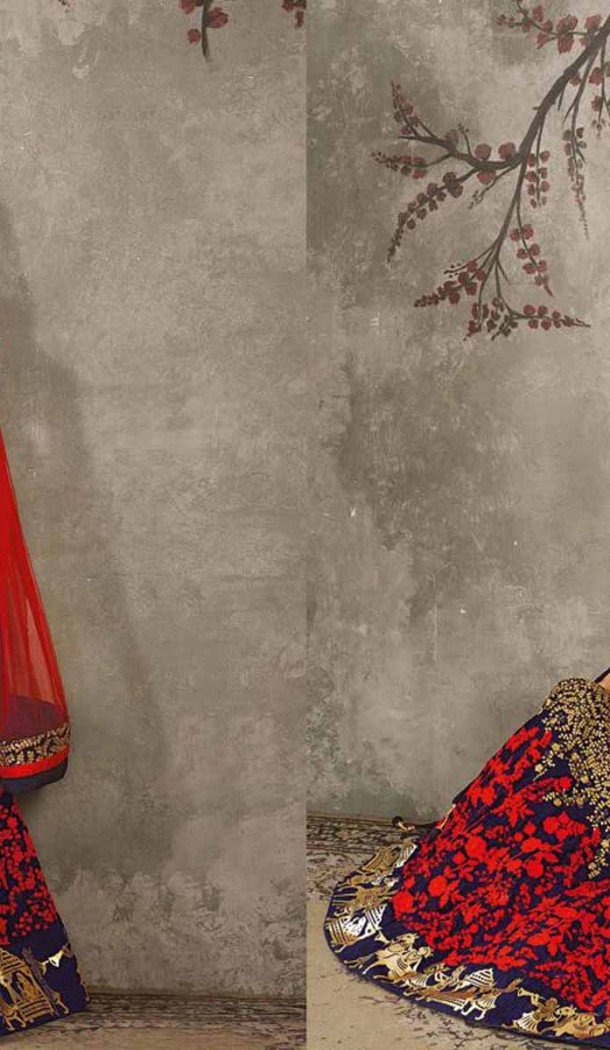 Pure Silk Navy Blue Color Sangeet Mehndi Wear Lehenga Choli | FH521879144