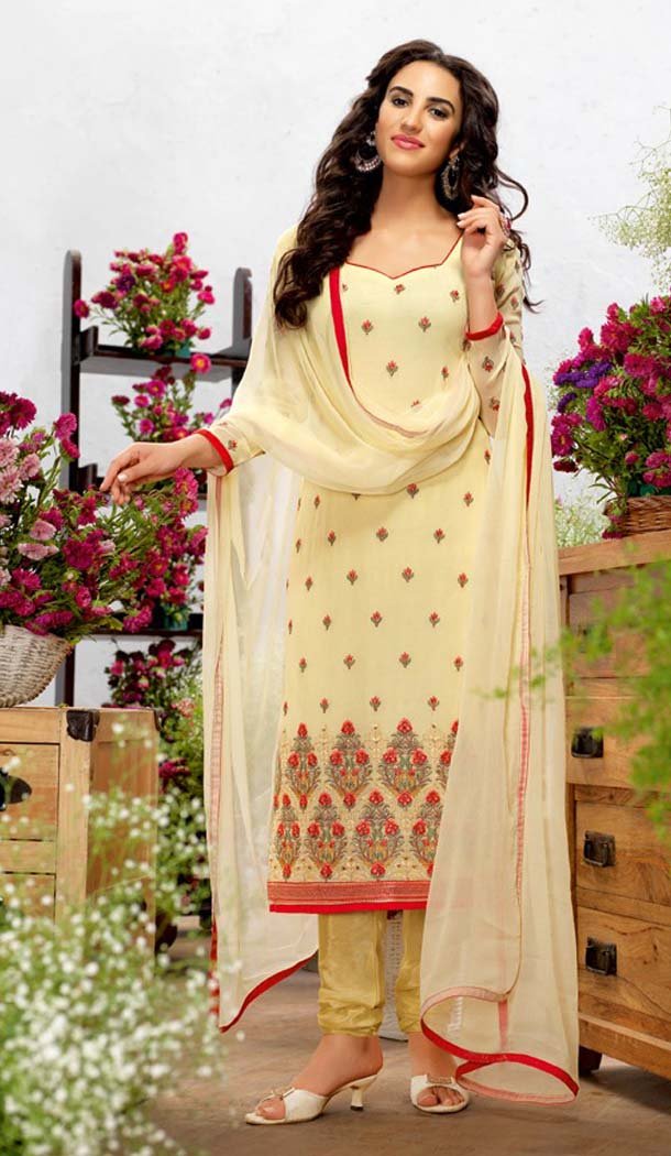Georgette Fabric Evening Wear Straight Cut Dresses in Cream Color | FH523579302