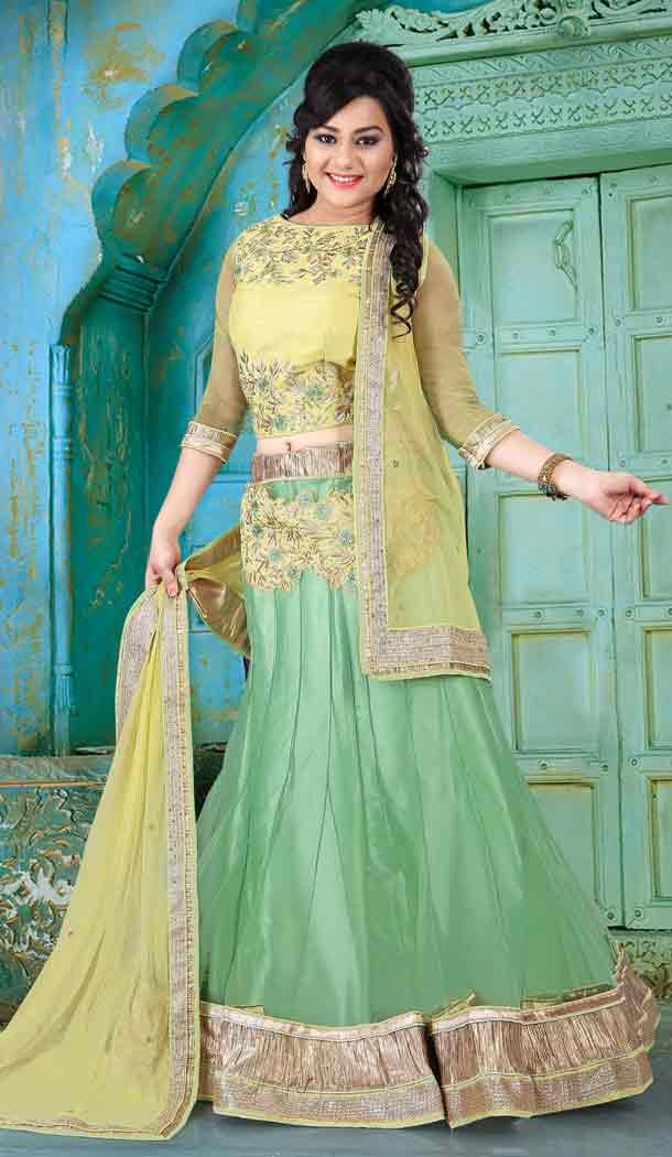 Aloe Vera Green Color Net Circular Style Designer Lehenga Choli | FH525679532