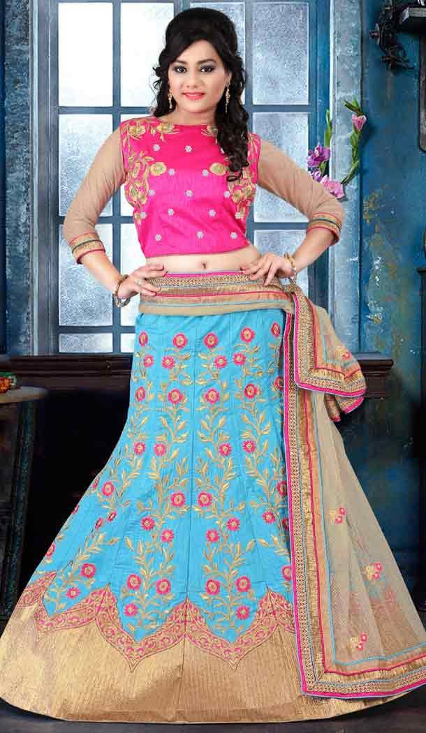 Blue Color Silk Circular Style Designer Lehenga Choli | FH525679534