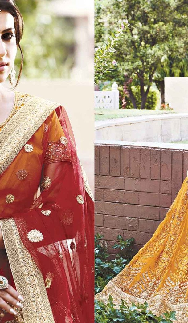 Butter Scotch Color Net Circular Style Bridal Designer Lehenga Choli | FH529079973