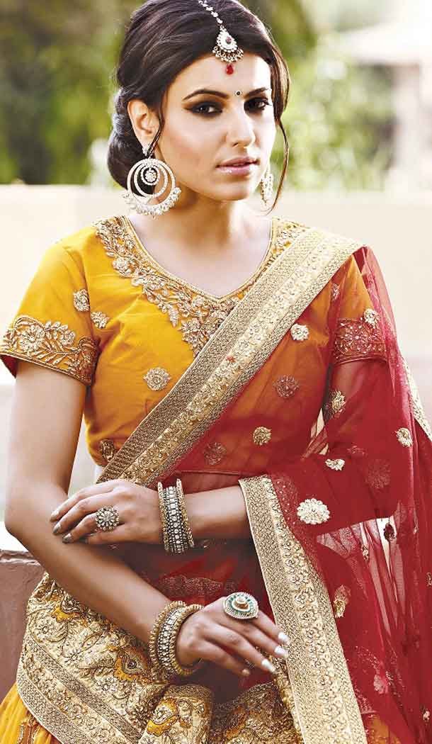 Butter Scotch Color Net Circular Style Bridal Designer Lehenga Choli | FH529079973