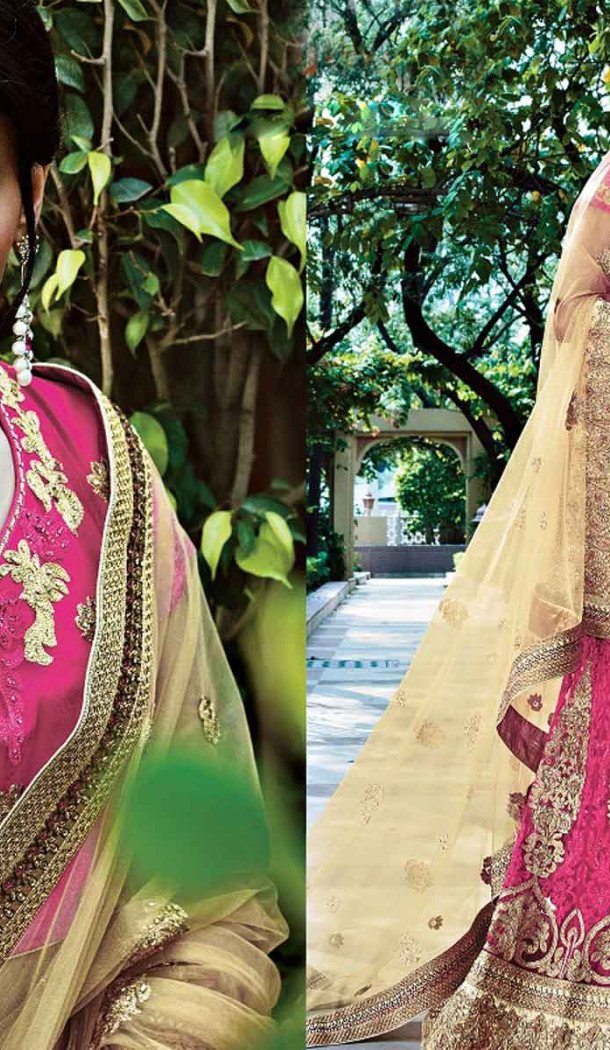 Deep Pink Color Net Circular Style Bridal Designer Lehenga Choli | FH529079975