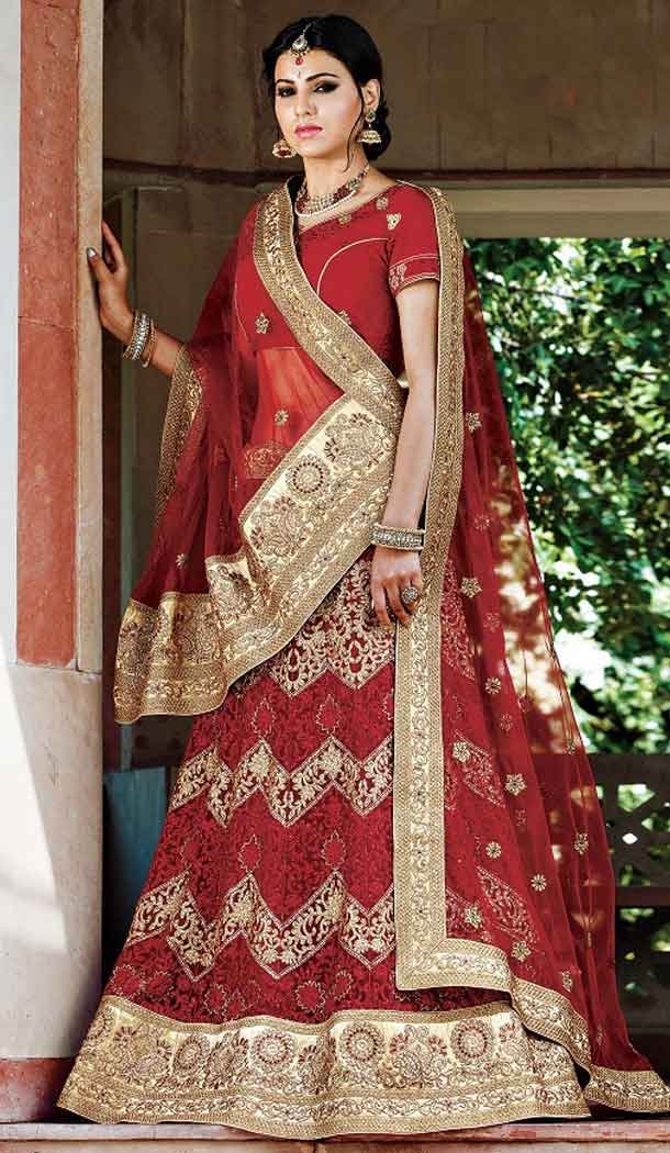 Red Color Net Circular Style Bridal Designer Lehenga Choli | FH529079979