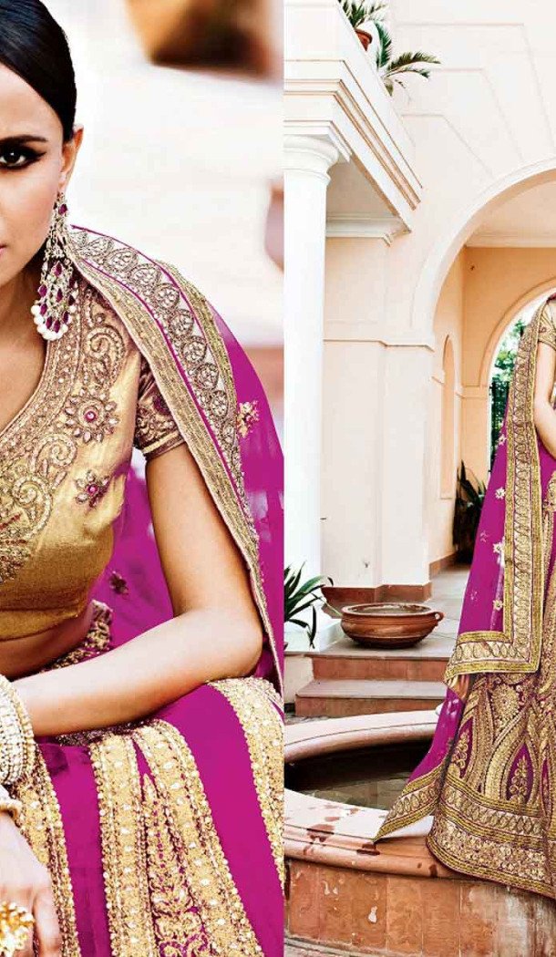 Deep Pink Color Net Circular Style Bridal Designer Lehenga Choli | FH529079984
