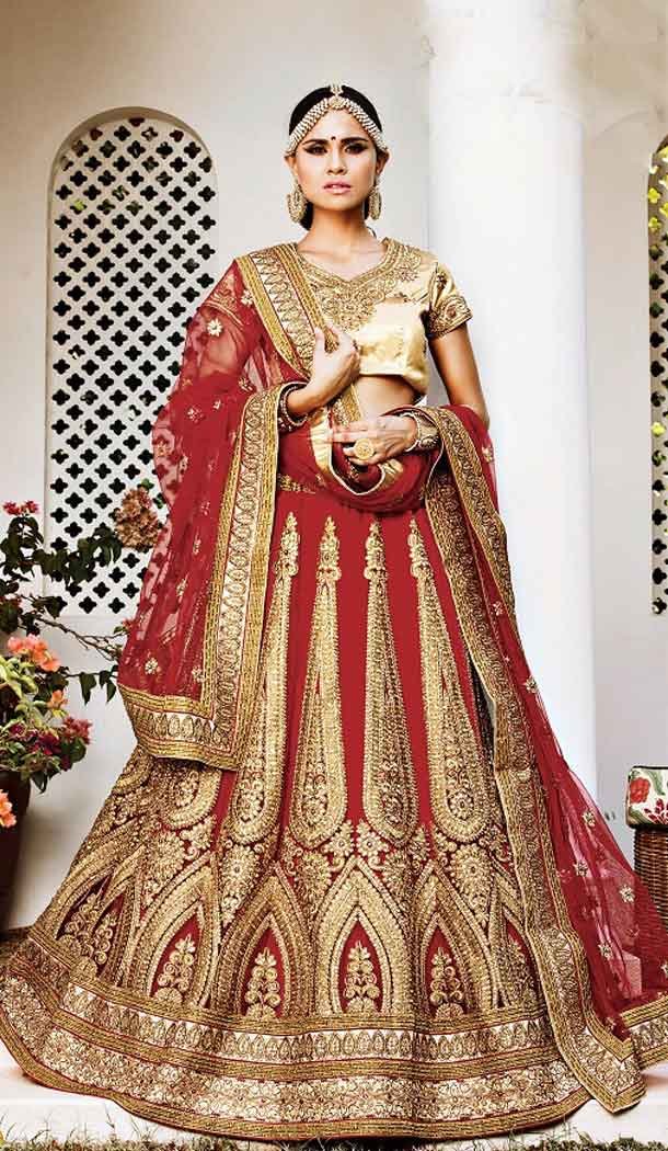 Red Color Net Circular Style Bridal Designer Lehenga Choli | FH529079985