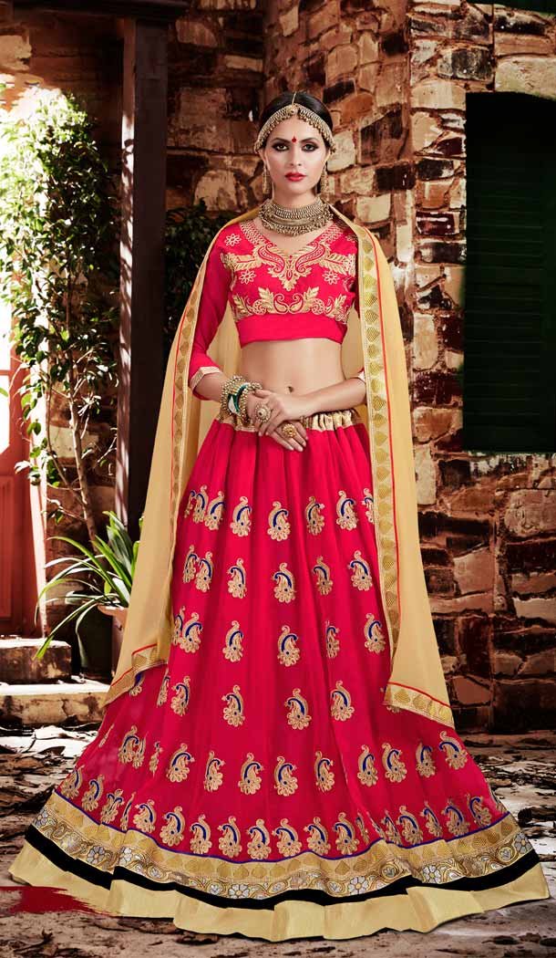 Deep Pink Color Georgette Circular Style Occasional Wear Lehenga Choli | FH529780047