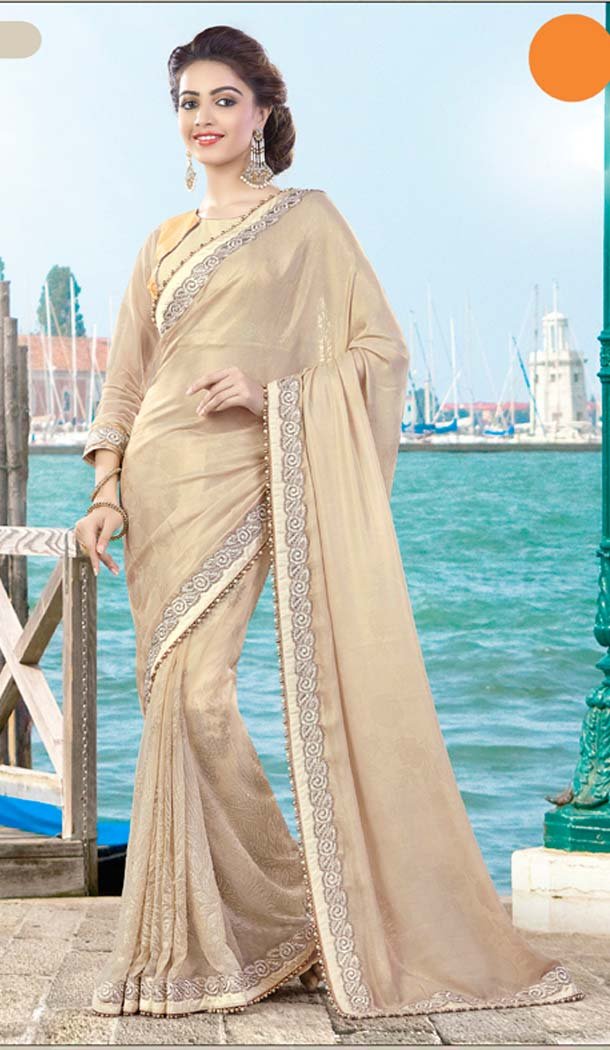 Beige Color Georgette Treditioanl Wear Saris | FH529880055