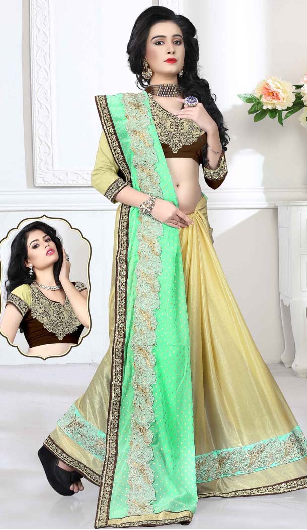 Turquoise Color Georgette,Lycra Casual Wear Saris Blouse | FH530680164