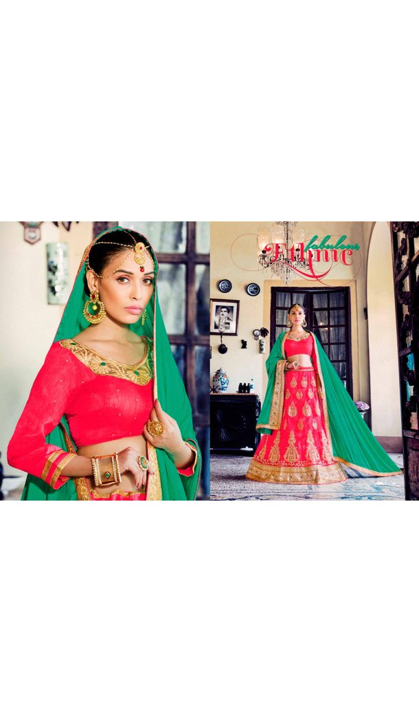 A Line Style Deep Pink Color Net Traditional Wear Lehenga Choli | FH531880378