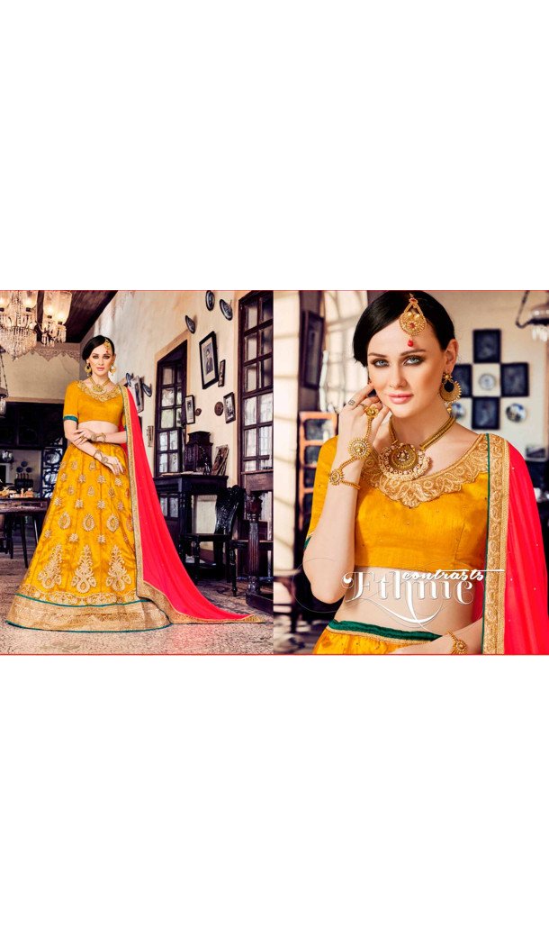 A Line Style Butter Scotch Color Net Traditional Wear Lehenga Choli | FH531880381