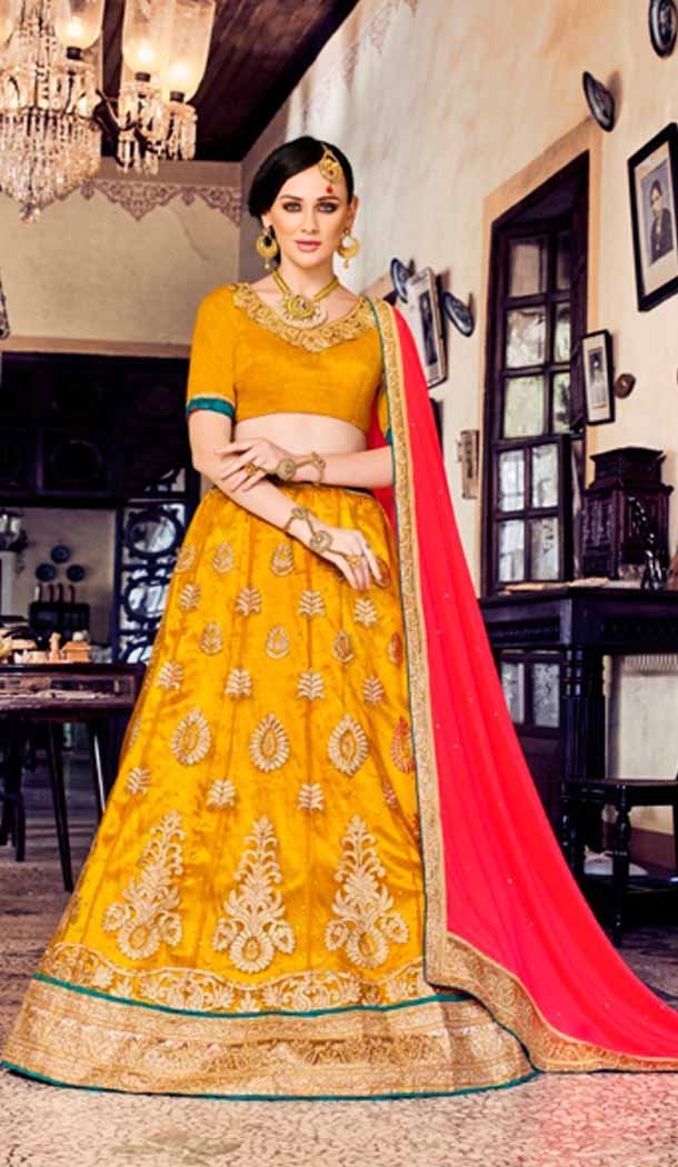 A Line Style Butter Scotch Color Net Traditional Wear Lehenga Choli | FH531880381
